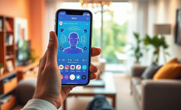 An illustration of the Meta AI App with Llama 4 showing voice interaction features on a mobile device.