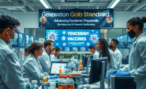 A visual representation of the NIH and HHS Universal Vaccine Initiative, showcasing efforts in pandemic preparedness against viral strains.
