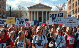 An anti-abortion rally with activists mobilizing against FDA approval of abortion pills.
