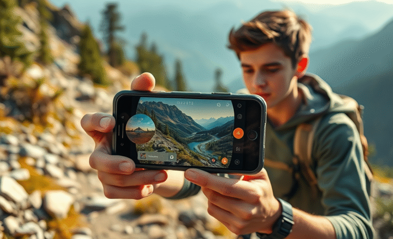 A collage of an AI-Powered Adventure App interface and a robust Dual-Screen Smartphone showcasing the latest mobile trends.